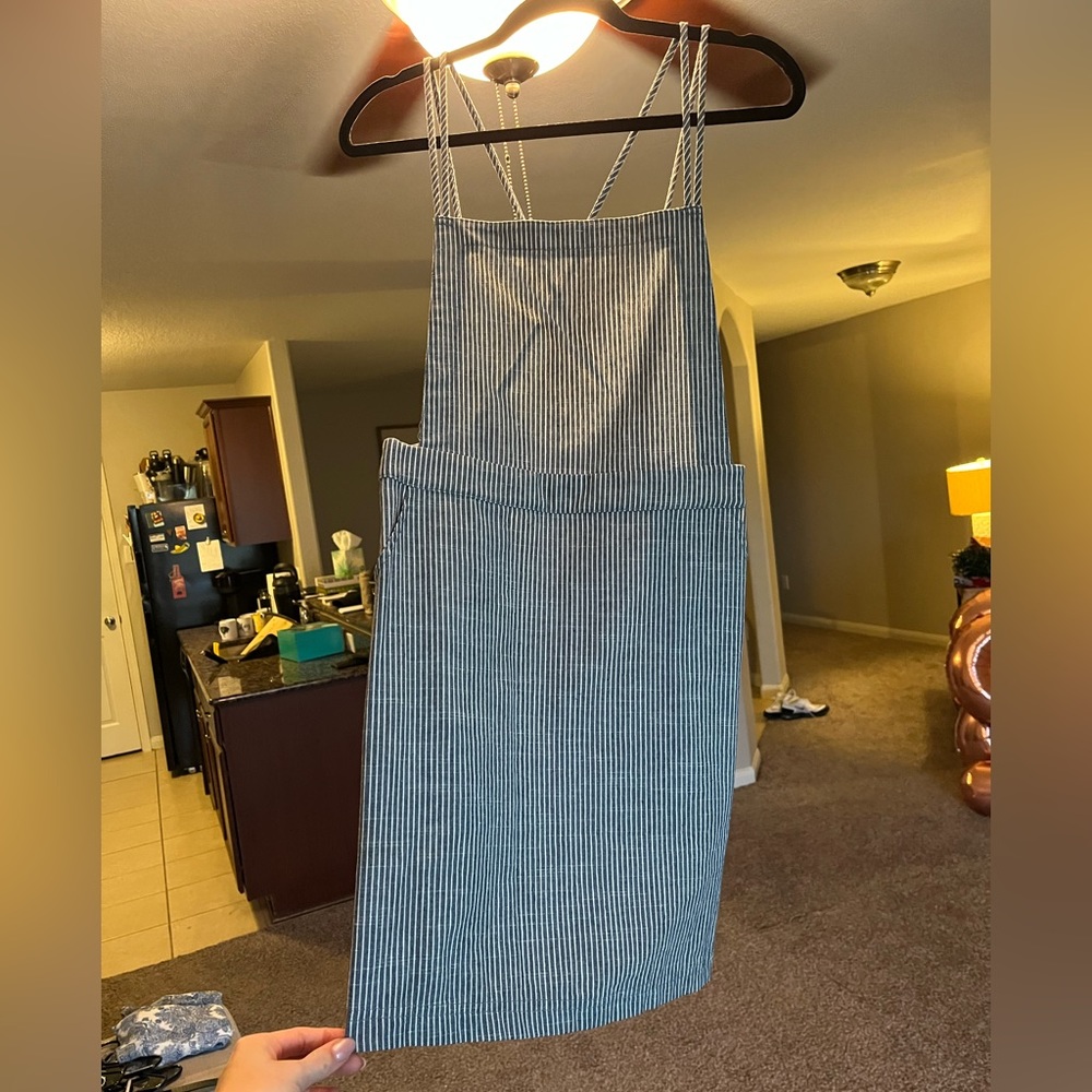 Blue and White Striped Overall Dress